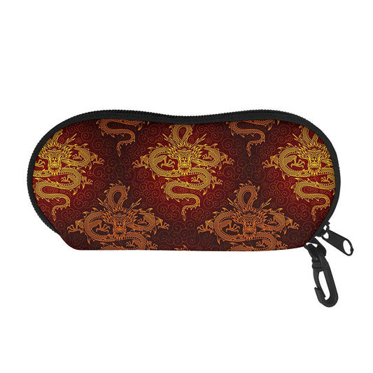 Gold Chinese Dragon Pattern Print Glasses Case