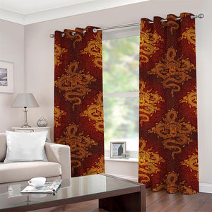 Gold Chinese Dragon Pattern Print Grommet Curtains