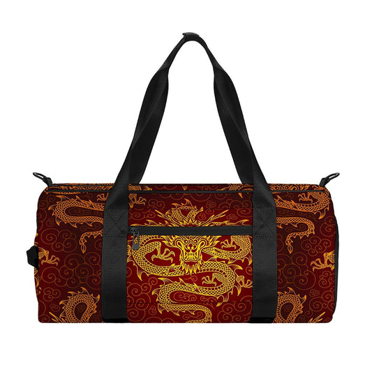 Gold Chinese Dragon Pattern Print Gym Bag