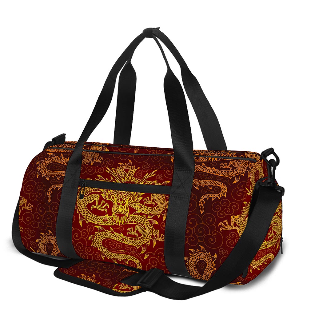 Gold Chinese Dragon Pattern Print Gym Bag