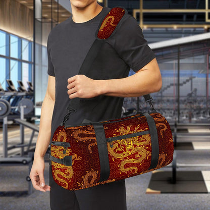 Gold Chinese Dragon Pattern Print Gym Bag