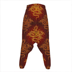 Gold Chinese Dragon Pattern Print Hammer Pants