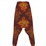 Gold Chinese Dragon Pattern Print Hammer Pants