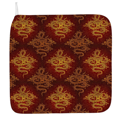 Gold Chinese Dragon Pattern Print Hand Towel