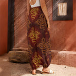 Gold Chinese Dragon Pattern Print Harem Pants
