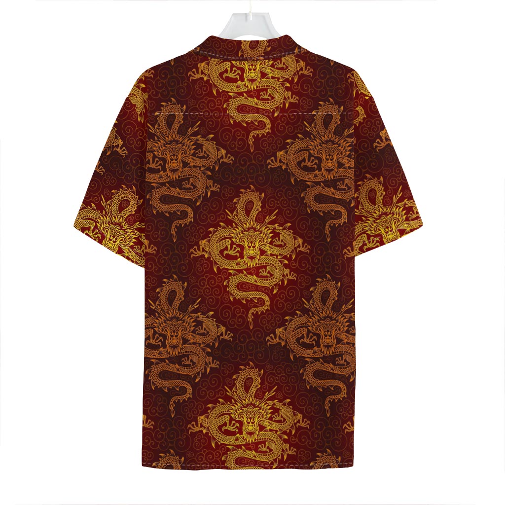 Gold Chinese Dragon Pattern Print Hawaiian Shirt