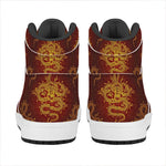 Gold Chinese Dragon Pattern Print High Top Leather Sneakers