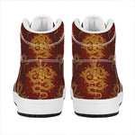 Gold Chinese Dragon Pattern Print High Top Leather Sneakers