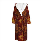 Gold Chinese Dragon Pattern Print Hooded Bathrobe