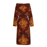 Gold Chinese Dragon Pattern Print Hooded Bathrobe