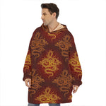 Gold Chinese Dragon Pattern Print Hoodie Blanket
