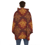 Gold Chinese Dragon Pattern Print Hoodie Blanket