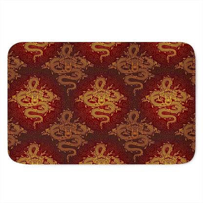 Gold Chinese Dragon Pattern Print Indoor Door Mat