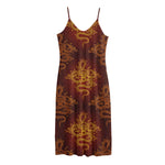 Gold Chinese Dragon Pattern Print Jersey Midi Cami Dress