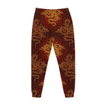 Gold Chinese Dragon Pattern Print Jogger Pants