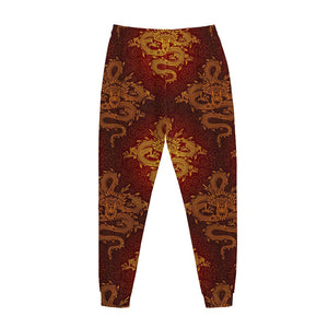 Gold Chinese Dragon Pattern Print Jogger Pants