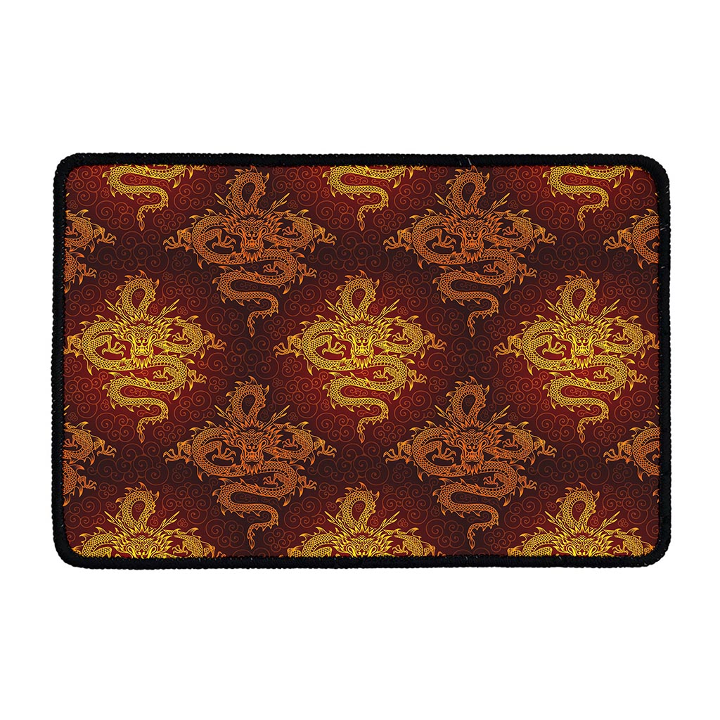 Gold Chinese Dragon Pattern Print Kitchen Mat