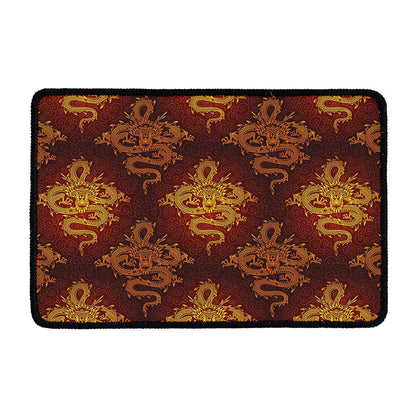 Gold Chinese Dragon Pattern Print Kitchen Mat