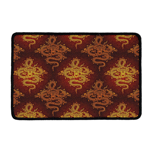 Gold Chinese Dragon Pattern Print Kitchen Mat