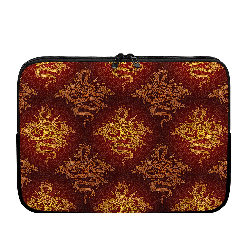 Gold Chinese Dragon Pattern Print Laptop Sleeve
