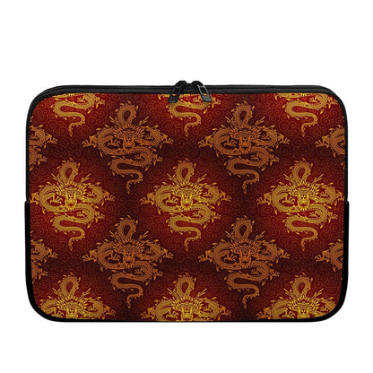 Gold Chinese Dragon Pattern Print Laptop Sleeve