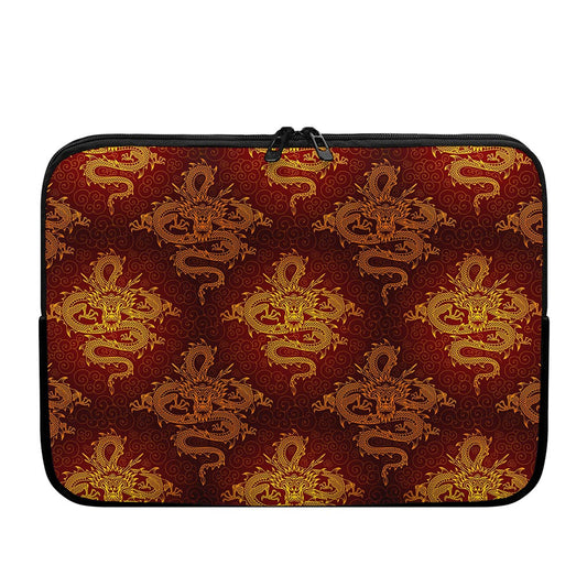 Gold Chinese Dragon Pattern Print Laptop Sleeve