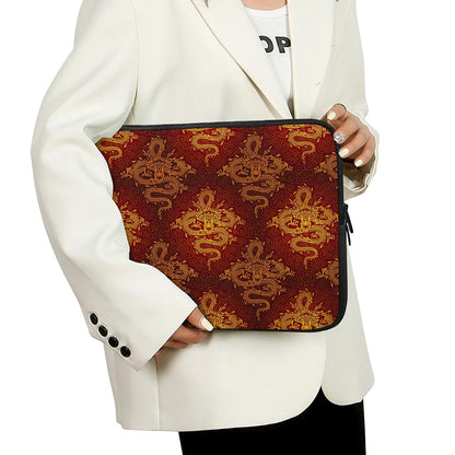 Gold Chinese Dragon Pattern Print Laptop Sleeve