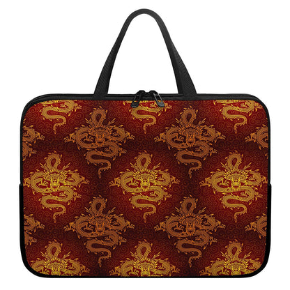 Gold Chinese Dragon Pattern Print Laptop Sleeve With Handle