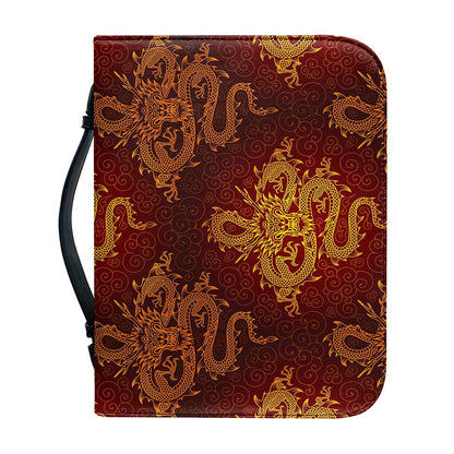 Gold Chinese Dragon Pattern Print Leather Bible Cover