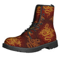 Gold Chinese Dragon Pattern Print Lace-Up Boots