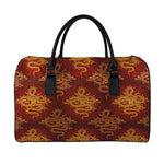 Gold Chinese Dragon Pattern Print Leather Duffle Bag