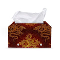 Gold Chinese Dragon Pattern Print Leather Tissue Box Cover