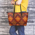 Gold Chinese Dragon Pattern Print Leather Tote Bag