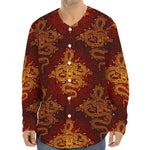 Gold Chinese Dragon Pattern Print Long Sleeve Baseball Jersey
