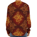 Gold Chinese Dragon Pattern Print Long Sleeve Baseball Jersey