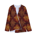 Gold Chinese Dragon Pattern Print Long Sleeve Short Coat