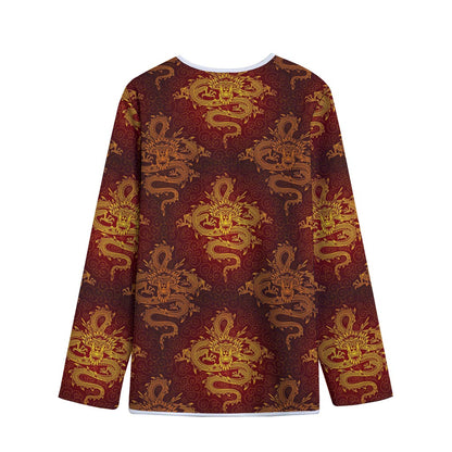 Gold Chinese Dragon Pattern Print Long Sleeve Short Coat