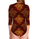 Gold Chinese Dragon Pattern Print Long Sleeve Swimsuit