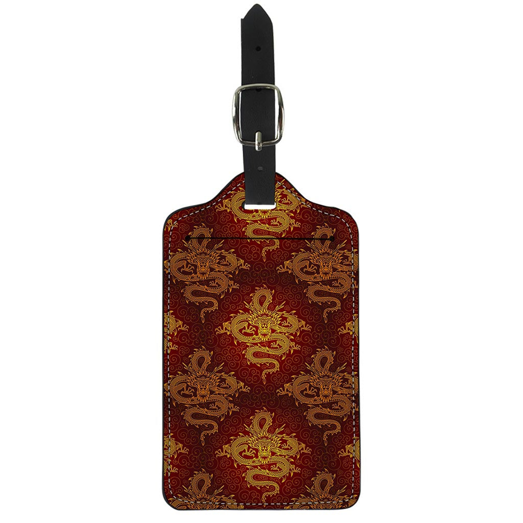 Gold Chinese Dragon Pattern Print Luggage Tag