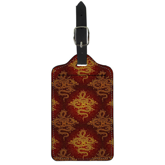 Gold Chinese Dragon Pattern Print Luggage Tag