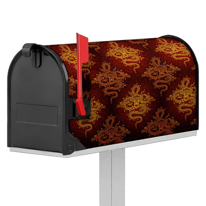 Gold Chinese Dragon Pattern Print Mailbox Cover