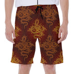 Gold Chinese Dragon Pattern Print Men's Beach Shorts