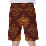 Gold Chinese Dragon Pattern Print Men's Beach Shorts