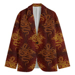 Gold Chinese Dragon Pattern Print Men's Blazer