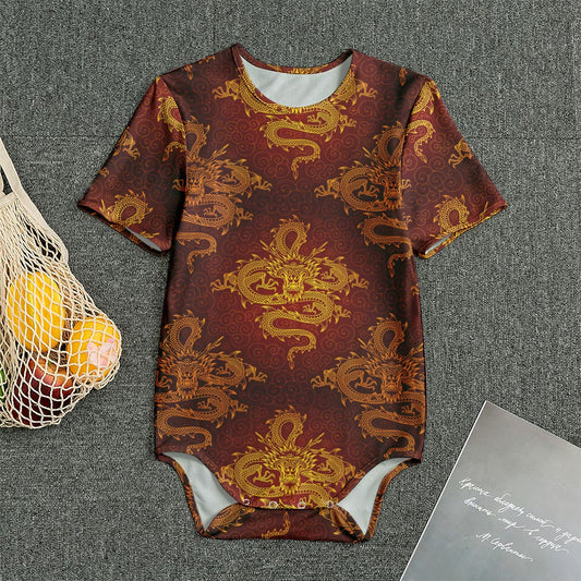 Gold Chinese Dragon Pattern Print Men's Bodysuit