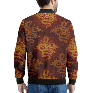 Gold Chinese Dragon Pattern Print Men's Bomber Jacket