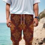 Gold Chinese Dragon Pattern Print Men's Cargo Shorts