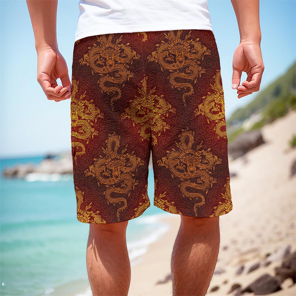 Gold Chinese Dragon Pattern Print Men's Cargo Shorts