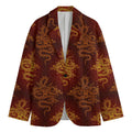 Gold Chinese Dragon Pattern Print Men's Cotton Blazer