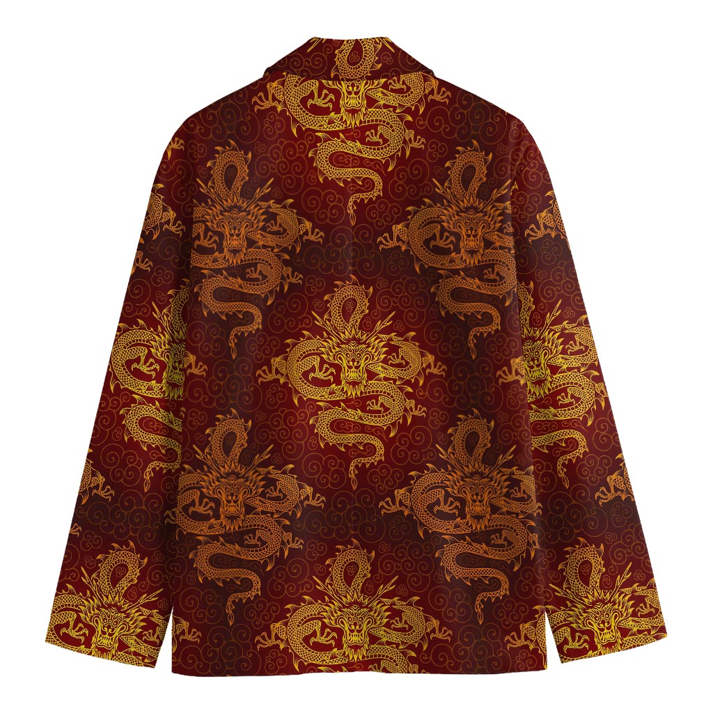 Gold Chinese Dragon Pattern Print Men's Cotton Blazer
